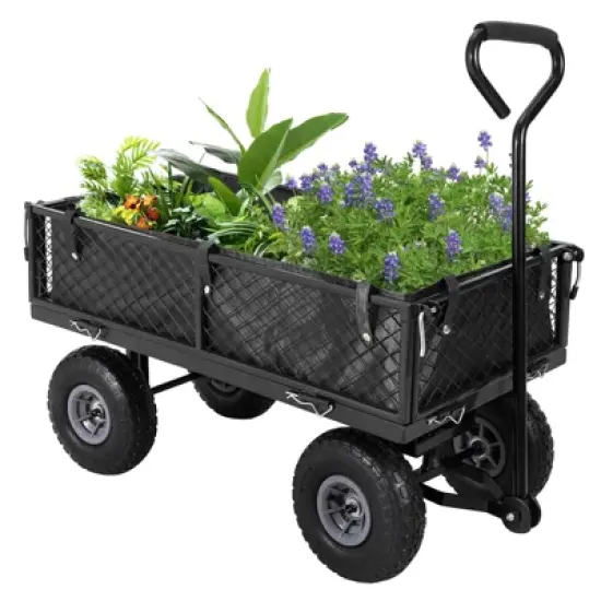 500 Lbs Capacity Heavy Duty Mesh Steel Garden Cart, Folding Utility Cart w/Removable Side Nets & 10 in Pneumatic Tires for Gardens, Lawns, Yards image {7}