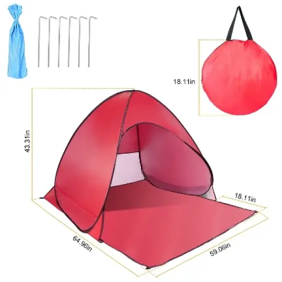 NAYSAYE Camping Tent 2-3 Person Pop Up Beach Tent with Net Window UV Protection Waterproof for Camping Outdoor Activities, Red image {2}