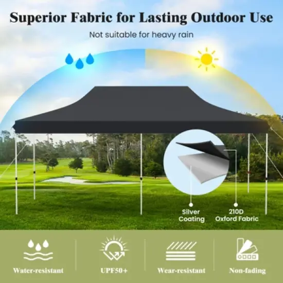 Tangkula 10 x 20FT Canopy Tent Folding Sun Shelter w/ 3 Adjustable Carrying Bag 12 Stakes & 6 Ropes Heavy-Duty Outdoor Tent Black/Grey/White/Blue image {3}