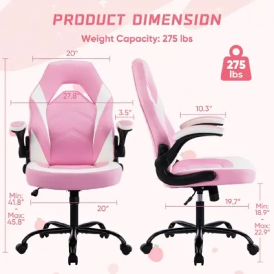 SEVOBAL Task and Office Chairs Computer Chair Adjustable Gaming Chair with Lumbar Support, Rocking Function for Home Office, Pink, 25.3"*27.7"*45.6" image {2}