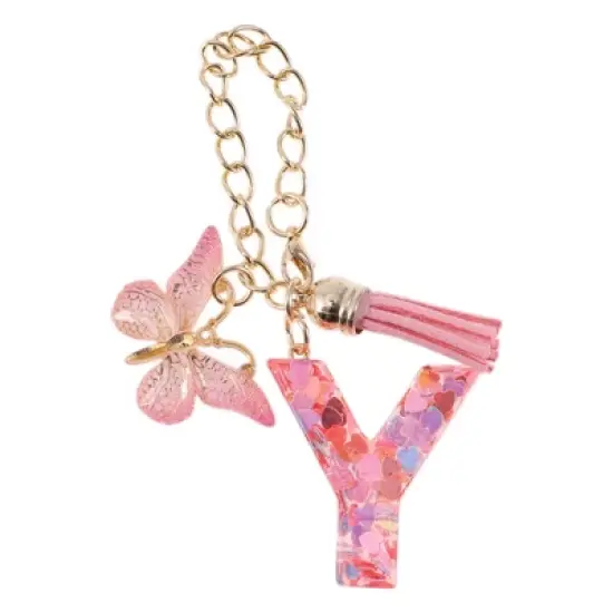 Unique Bargains Heart Sequin Letter Y Butterfly Tassel Water Cup Pendant Pink 1 Pc image {5}