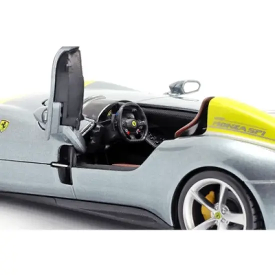 Ferrari Monza SP1 Silver Metallic with Yellow Stripes 1/24 Diecast Model Car by Bburago image {1}