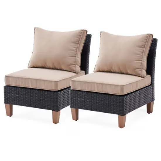 Syemin Patio Seating Sets of 2, Outdoor Wicker Chairs Armless Sofa for Garden, Balcony, and Backyard, Beige, 23.8"*30"*30.7" image {5}