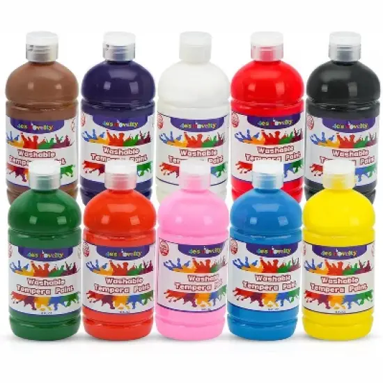 4E's Novelty Washable Tempera Paint Set for Kids &ndash; 10 Bright Colors &ndash; 16oz Bottles Washable Paint image {8}