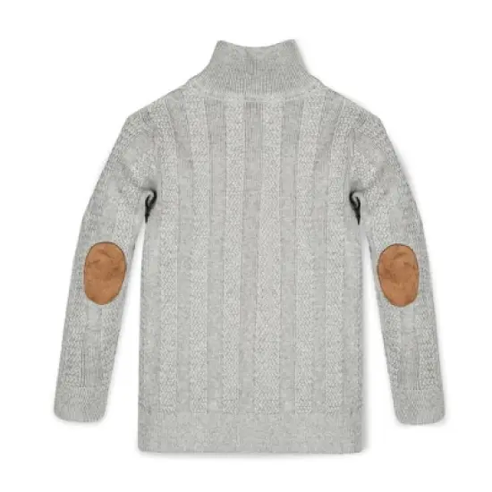 Hope & Henry Boys' Long Sleeve Mock Neck Cable Sweater with Elbow Patches, Infant image {2}