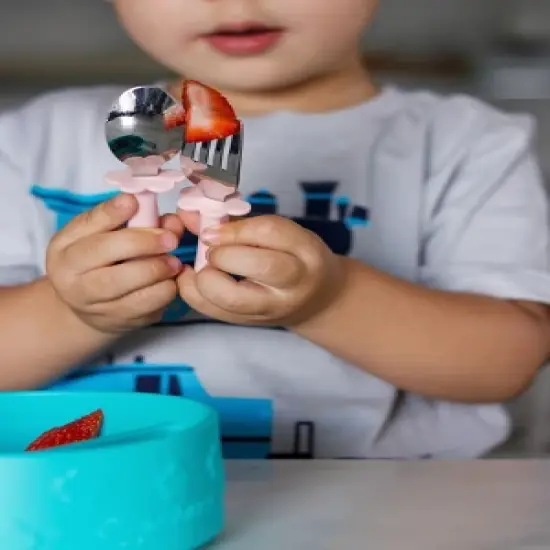 Grabease 3-Piece Stainless Steel Utensil Set for Independent Self-Feeding: Fork, Spoon & Curve-Tip Safety Knife for 18 Months & Up image {3}