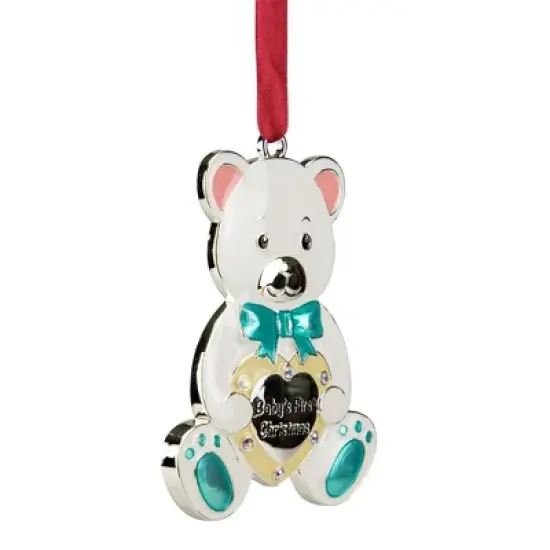 Northlight 3" Pastel Silver Plated Bear Baby's First Christmas Ornament with European Crystals image {3}