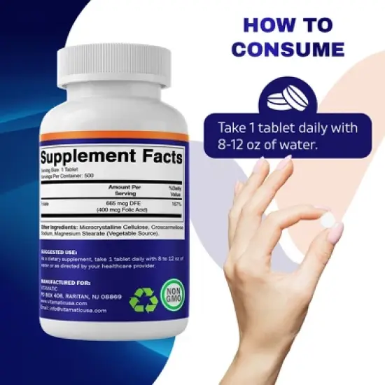 Folic Acid 400mcg - 500 Vegetarian Tablets image {5}