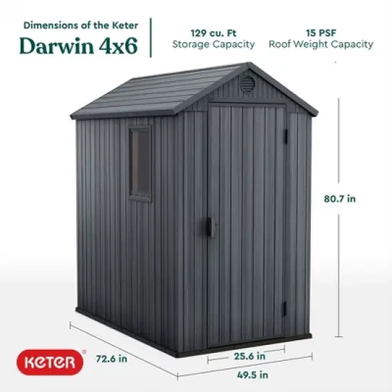 Keter Darwin 4'x6'  Spacious Heavy Duty Organizing Storage Shed - Gray image {1}