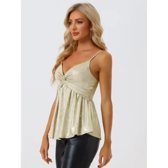 Allegra K Women's Sleeveless Deep V Neck Shimmer Metallic Peplum Party Cami Top image {3}