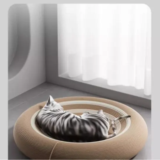 Fairyland&trade; - Natural Sisal Round Cat Scratcher Bed with Interactive Ball &ndash; 20" Diameter, Anti-Slip Base, Curved Nesting Design for Deep Sleep image {6}