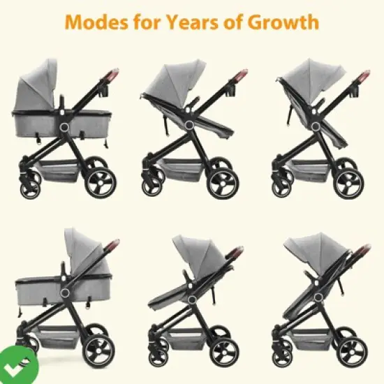 Convertible Baby Stroller 2 in 1 with Adjustable Backrest & Canopy Foldable Aluminum Alloy Anti-Shock image {2}
