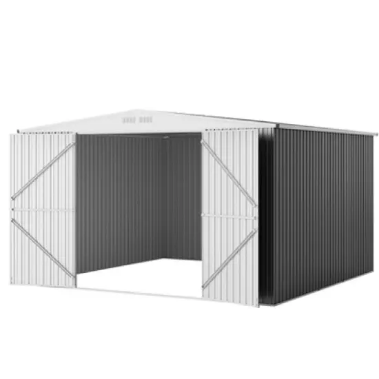 Outdoor Storage Shed 10X10FT, Large Utility Tool Shed Metal Storage Garden Shed with Lockable Doors for Patio Lawn Backyard Bike, Waterproof, Black image {7}