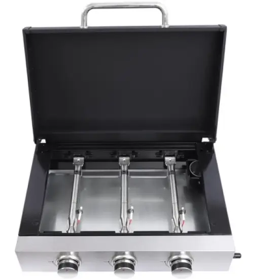3-Burner Gas Grill with Teppanyaki Plate, Cast Iron Grids, Stainless Steel Plancha, Pull-Out Grease Tray, 28,680 BTU Outdoor BBQ Station image {7}