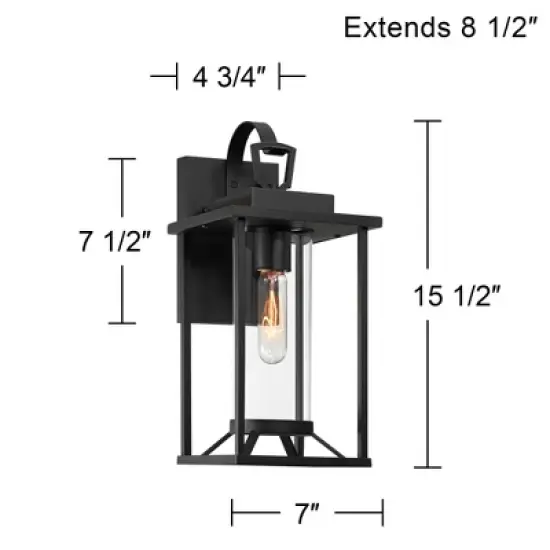 John Timberland Frederick 15 1/2" High Industrial Outdoor Wall Light Fixture Mount Porch House Weatherproof Sand Black Finish Metal Clear Glass Shade image {3}
