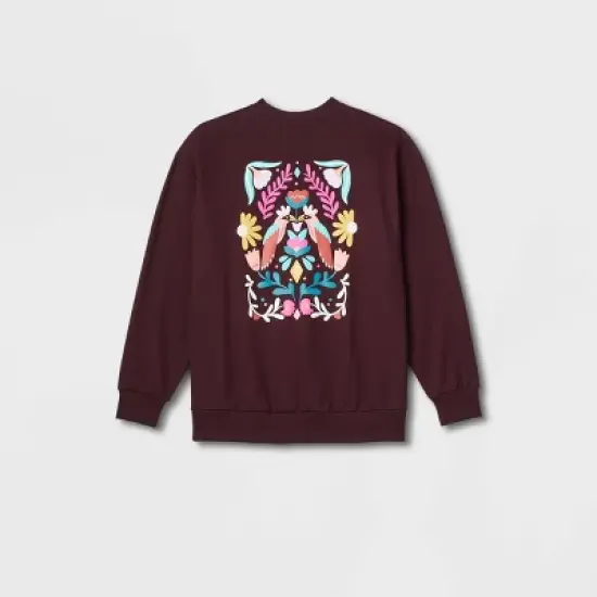 Latino Heritage Month Adult Pullover Sweatshirt - Burgundy Floral image {2}