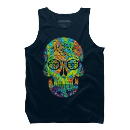 Men's Design By Humans Dia del Muertos Day of the dead halloween floral skull By ppanda Tank Top image {5}