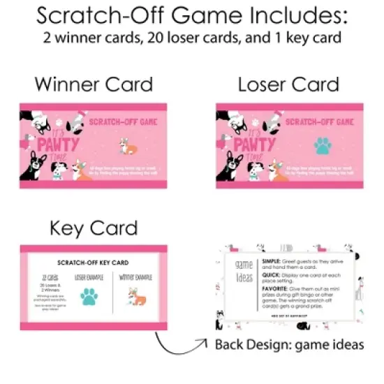 Big Dot of Happiness Pawty Like a Puppy Girl - Pink Dog Baby Shower or Birthday Party Game Scratch Off Cards - 22 Count image {3}