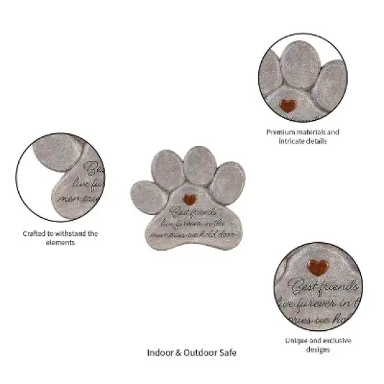 Evergreen 11" Paw Shaped Pet Memorial Garden Stone, Best Friends Live Forever image {7}