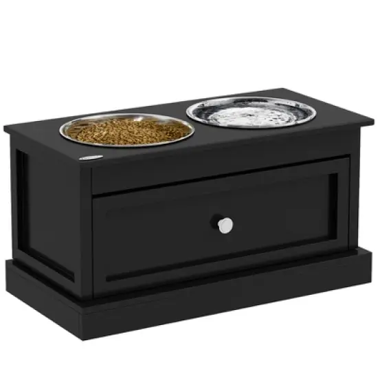 Gulches PawHut Large Elevated Dog Bowls with Storage Drawer - 11L Capacity - Black image {1}
