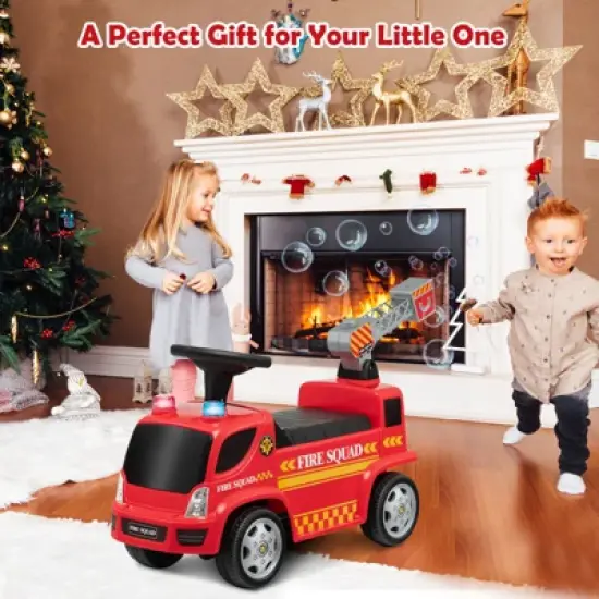 Costway Kids Ride On Fire Truck Foot-to-Floor Sliding Push Car w/ Music & Bubble Maker image {2}