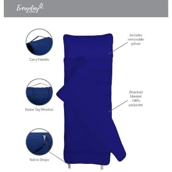 Everyday Kids Navy Nap Mat with Removable Pillow &ndash; Soft, Roll-Up Sleeping Bag with Handle and Straps &ndash; For Kids Ages 3&ndash;6, Preschool & Travel image {8}