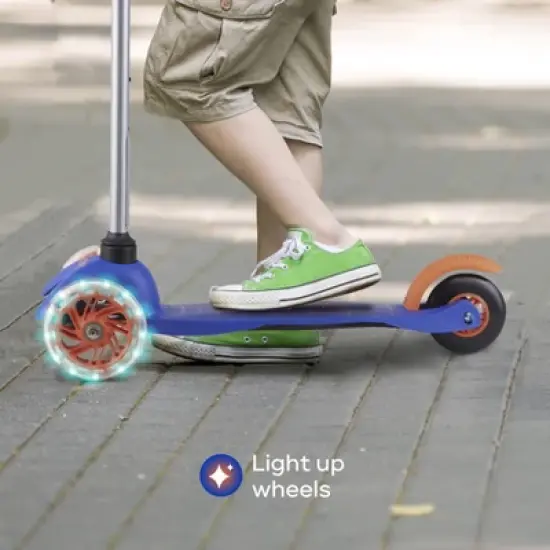Voyager 3 Wheel Kids Scooter with Light Up Wheels & Tbar - Blue/Orange image {8}