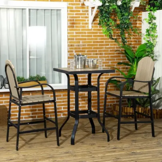 Resenkos Aluminum Frame 3 Pieces Bar Set, Two Tall Chairs, HDPE, Aluminum, Brown And Black image {2}