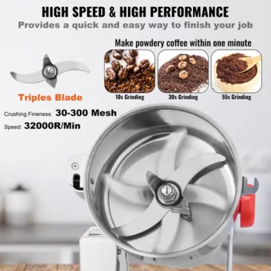 VEVOR 2000g Electric Grain Mill Grinder, High Speed 3400W Commercial Spice Grinders, Stainless Steel Pulverizer Powder Machine image {4}