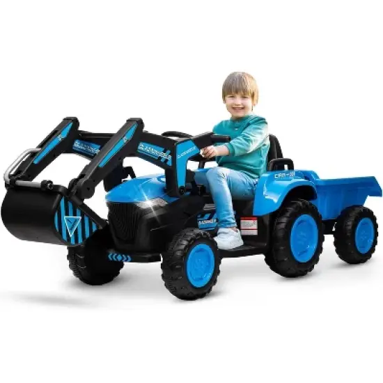 12V 3 in 1 Kids Ride On Excavator & Tractor with Detachable Trailer, Kids Electric Vehicles with Remote Control, Digger, LED Lights, Music image {6}