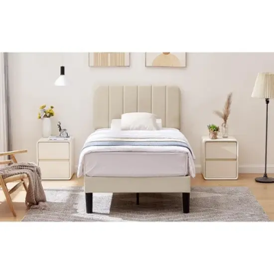 VECELO Velvet Upholstered Platform Bed Frame with Adjustable Headboard, Sturdy Wood Slat Support, No Box Spring Required image {14}