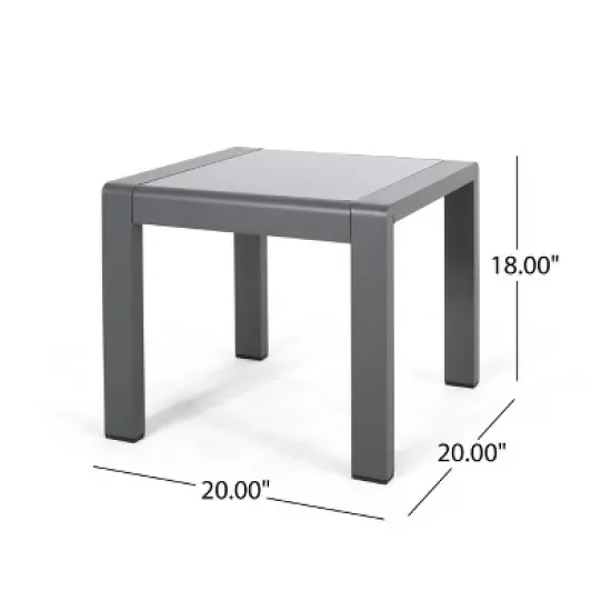 GDFStudio Crested Bay Outdoor Aluminum and Tempered Glass Side Table image {2}