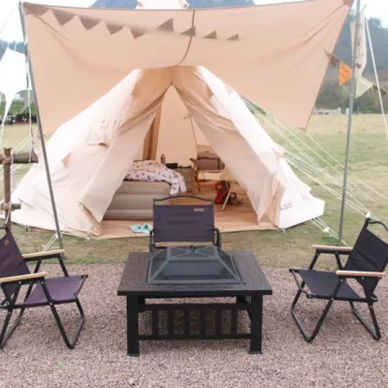 Fire Pit Table 32in Square Metal Firepit Stove Backyard Patio Garden Fireplace for Camping, Outdoor Heating, Bonfire and Picnic image {5}