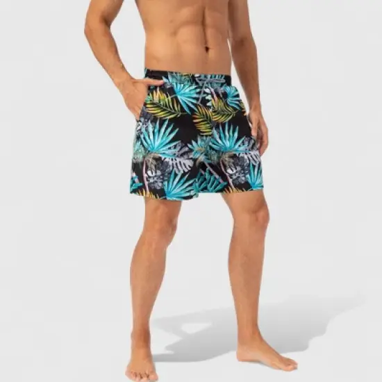 Anna-Kaci Active Men's Tropical Print Swim Trunks with Elastic Waistband and Side Pockets image {2}
