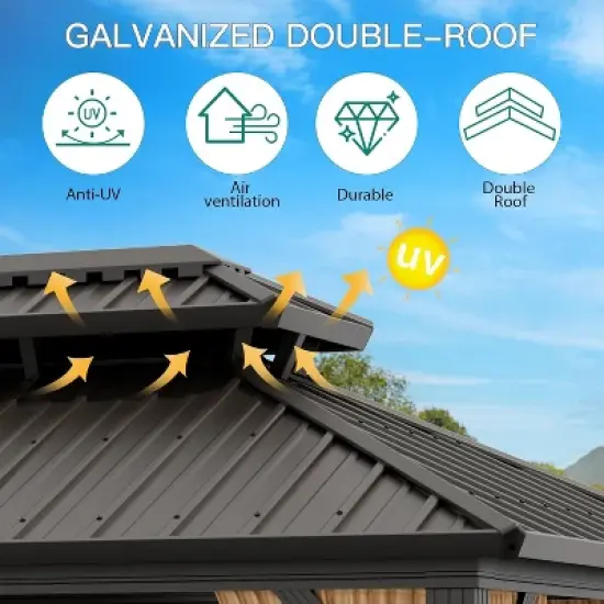 Hardtop 10x12ft Gazebo, Double Roof Canopy with Netting and Curtains image {4}