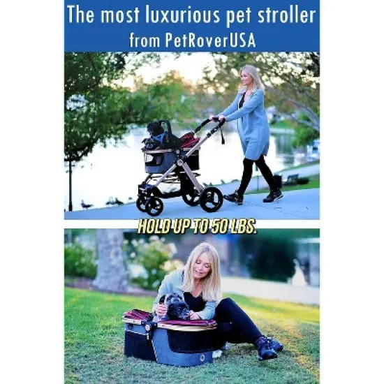 HPZ Pet Rover Prime 3-in-1 Stroller - Luxury Dog/Cat/Pet Stroller (Travel Carrier + Car Seat +Stroller) with Detach Carrier/Pump-Free Rubber Tires image {7}