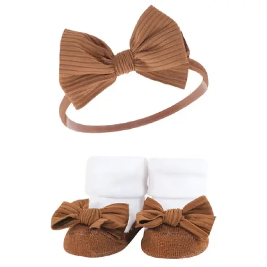 Hudson Baby Infant Girl Headband and Socks Giftset, Black Stripe Neutrals, One Size image {3}