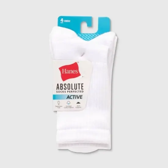 Hanes Women's 4pk Absolute Active Crew Socks - White 5-9: Midweight Cotton Blend, Seamless Toe, Machine Washable image {2}