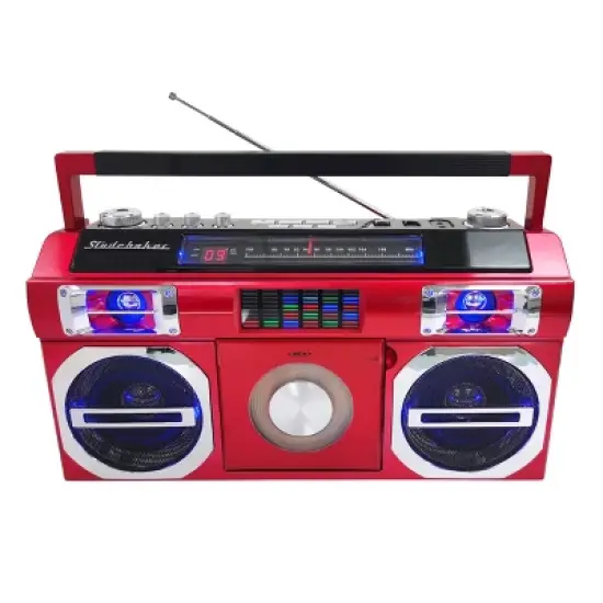 Studebaker SB2145 80's Retro Street Portable Bluetooth Boombox with FM Radio, CD Player, LED EQ and 10 Watts RMS Power image {3}