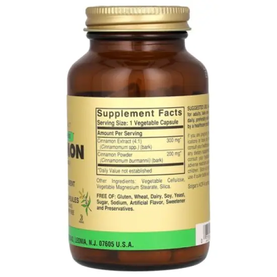 Solgar Full Potency Herbs, Cinnamon, 100 Vegetable Capsules image {1}