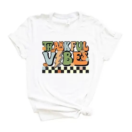Simply Sage Market Women's Thankful Vibes Checkered Short Sleeve Graphic Tee image {4}