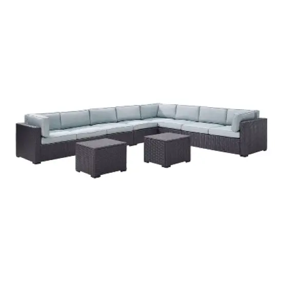 Biscayne 7pc Outdoor Wicker Sectional Set with 2 Coffee Tables - Sangria - Crosley image {2}