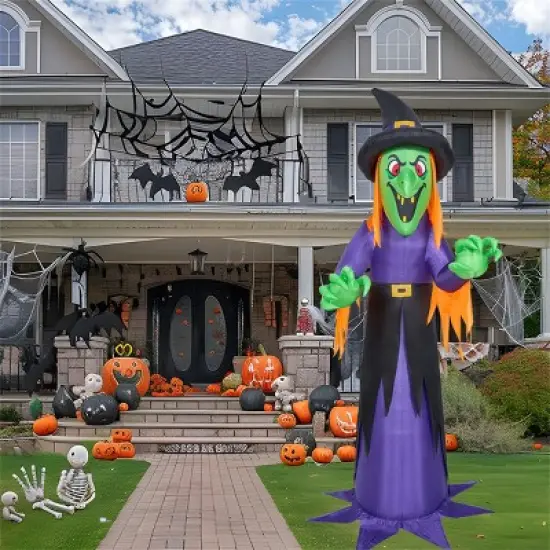 Joyfy 12 FT Tall Halloween Inflatable Witch with Built-in LED for Outdoor Decoration, Halloween Indoor Yard, Garden, Lawn Holiday Party Decoration image {4}