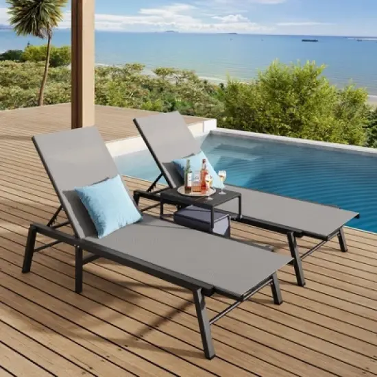 Brafabhome Patio Chaise Lounge with 5-Postion Adjustable Backrest, Aluminum Pool Loungers with Side Table & Insulated Cooler Bag for Poolside Garden image {7}