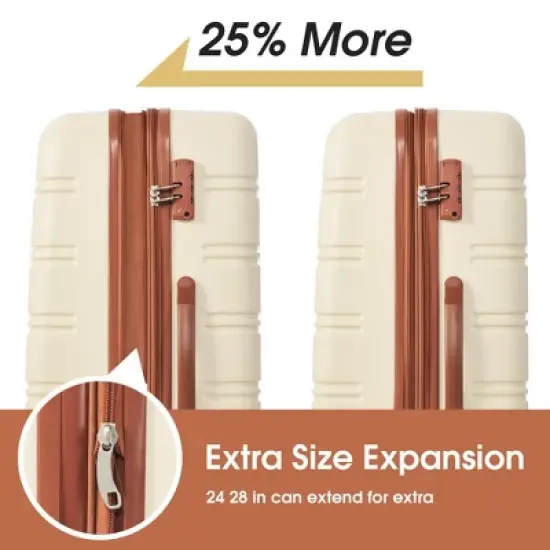 MOEPISY Luggage Sets 2Pcs with Bag Spinner Suitcase with TSA Lock Lightweight 20in and 28in, Brown and White image {1}