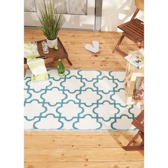DII Design Imports Indoor Outdoor 3 x 6 Ft Reversible Lattice Woven Rectangular Runner Rug for Decks, Patios, Living Rooms, & Kitchens, Storm Blue image {3}
