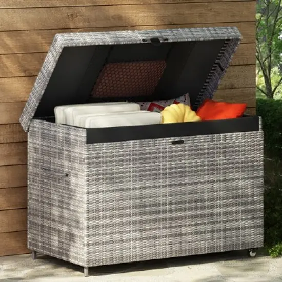Bigget Outdoor 230 Gallon Steel Wicker Patio Deck Storage Box image {7}