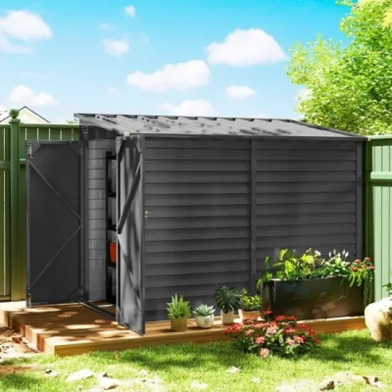 Resenkos Storage Garden Shed,Garden Sheds,4.6' x 9' Outdoor Storage Shed with Foundation Kit, Lockable Doors and Gloves, Dark Gray image {3}
