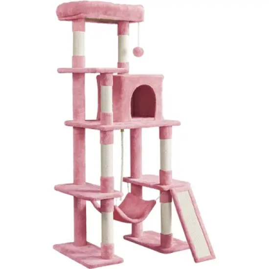 Yaheetech 63" Multilevel Plush Cat Tree with Hammock for Cats Kitchens image {12}