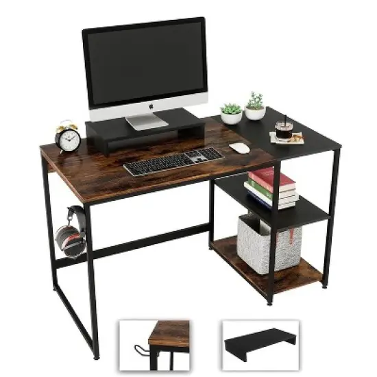 Nost & Host Computer Office Desk Workstation with Storage Shelves, Rustic Brown image {5}